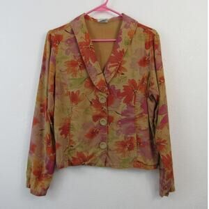 Click Color Me Cotton Medium Floral Print Blazer Jacket Orange Pink Earth Tones